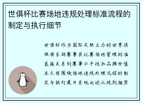 世俱杯比赛场地违规处理标准流程的制定与执行细节